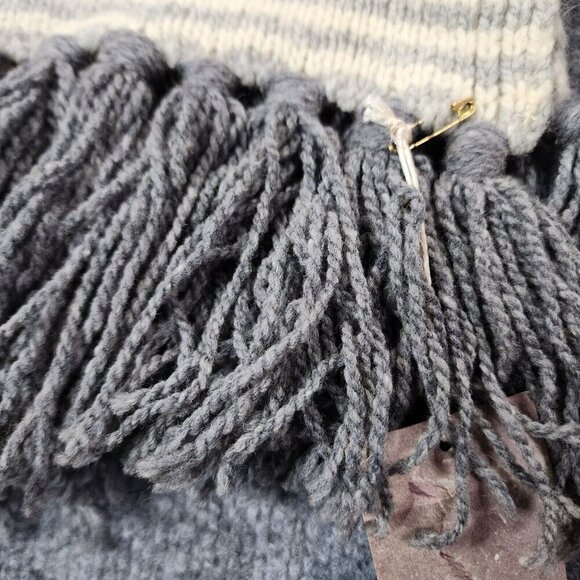 Fisherman out of Ireland Striped Scarf Donegal Cream Knit Fringe Pure New Wool - Picture 3 of 12